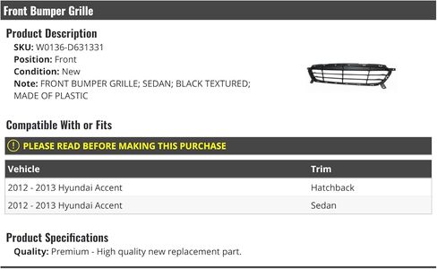 شبكة المصد الأمامي - متوافقة مع 2012-2013 Hyundai Accent Sedan/Hatchback in Kuwait