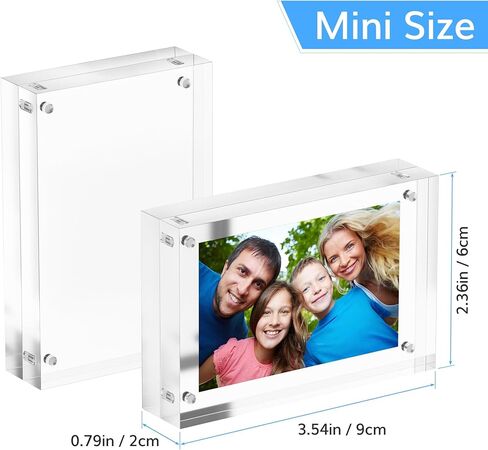 Polaroid Small Wallet Size Picture Frames, 4 Pack Magnetic Clear Acrylic 2.5 x 3.5 Picture Frames, Business Card Frame, 20mm Thicker for Desk Double Sided Family Personal Pet Photo Display in Saudi Arabia