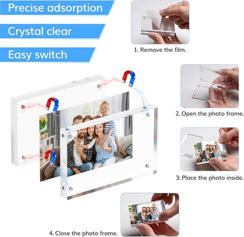 Polaroid Small Wallet Size Picture Frames, 4 Pack Magnetic Clear Acrylic 2.5 x 3.5 Picture Frames, Business Card Frame, 20mm Thicker for Desk Double Sided Family Personal Pet Photo Display in Saudi Arabia
