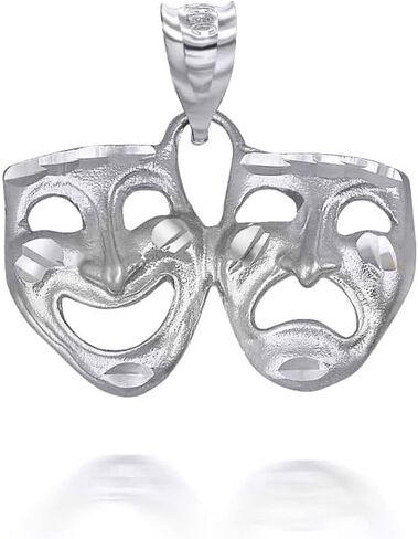 Claddagh Gold Exquisite .925 Sterling Silver Theater Acting Masks of Comedy and Tragedy Drama Pendant Necklace Choice of Pendant Only or Necklace Chain Length in Saudi Arabia