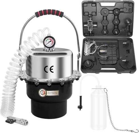 JIFETOR 5L Pneumatic Brake Pressure Bleeder Kit, Air Power Pressurized Master Cylinder Clutch Fluid Bleeding Tool Set with Bleed Machine, Collection Bottle and Adapters, Red Cylinder in Saudi Arabia