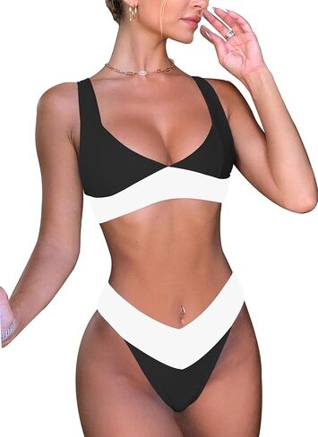 Sexy Bikini Sets for Women V Cut Cheeky Thong Bottom V Neck Adjustable Straps Swimsuit 2 Pieces Bathing Suit in Saudi Arabia