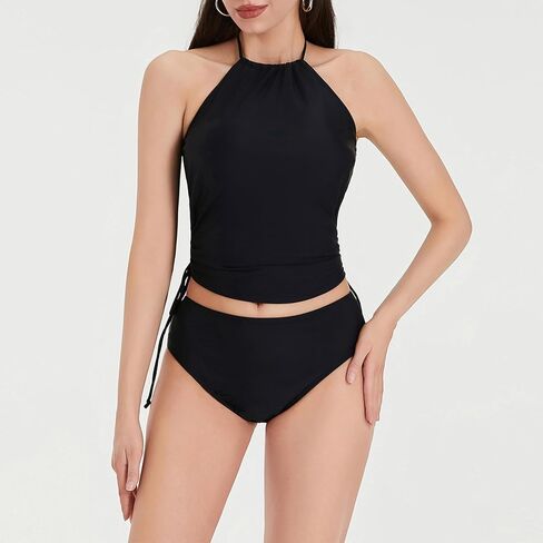 المرأتين قطعة بيكيني مجموعة الصلبة ثوب السباحة الرباط الجانب Tankini مجموعة الرسن الرقبة المحاصيل قمم مثلث المايوه in Kuwait