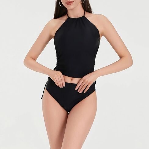 المرأتين قطعة بيكيني مجموعة الصلبة ثوب السباحة الرباط الجانب Tankini مجموعة الرسن الرقبة المحاصيل قمم مثلث المايوه in Kuwait
