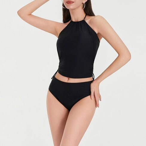 المرأتين قطعة بيكيني مجموعة الصلبة ثوب السباحة الرباط الجانب Tankini مجموعة الرسن الرقبة المحاصيل قمم مثلث المايوه in Kuwait