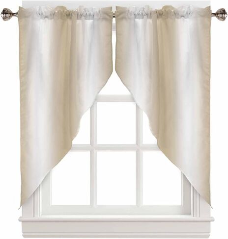 bemigo غنيمة الستائر للنوافذ، التدرج البيج قضيب جيب ستائر نافذة المطبخ على الحوض، الفن الحديث نافذة ستارة لوحة غنيمة الستائر التكافؤ، 36 بوصة طول in Kuwait