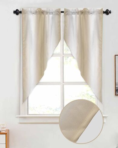 bemigo غنيمة الستائر للنوافذ، التدرج البيج قضيب جيب ستائر نافذة المطبخ على الحوض، الفن الحديث نافذة ستارة لوحة غنيمة الستائر التكافؤ، 36 بوصة طول in Kuwait