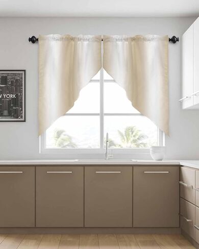 bemigo غنيمة الستائر للنوافذ، التدرج البيج قضيب جيب ستائر نافذة المطبخ على الحوض، الفن الحديث نافذة ستارة لوحة غنيمة الستائر التكافؤ، 36 بوصة طول in Kuwait