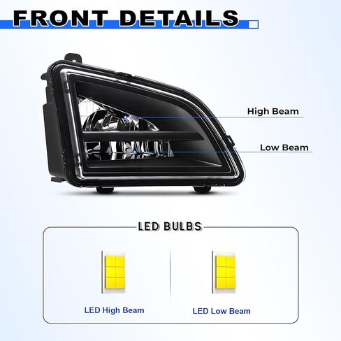 JFN LED Fog Light Lamp Compatible with 2018-2024 VNL Trucks, High/Low Beam Clear Lens Black Housing/w Plug in Kuwait