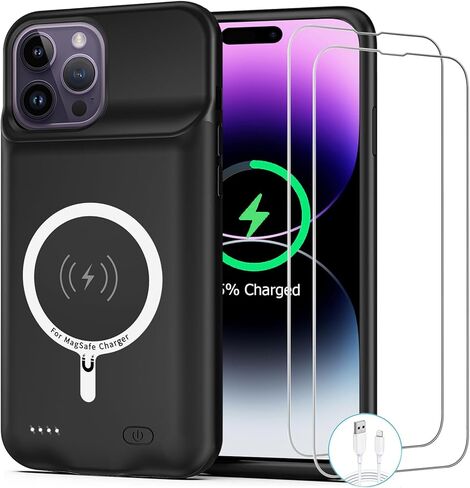 Wireless Charging Case for iPhone 14, 10000mAh High Capacity Portable Rechargeable Protective Battery Case Wireless Charging Compatible with iPhone 14 (6.1 inch) Extended Battery Charger Case (Black) in Saudi Arabia