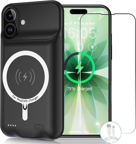 Wireless Charging Case for iPhone 14, 10000mAh High Capacity Portable Rechargeable Protective Battery Case Wireless Charging Compatible with iPhone 14 (6.1 inch) Extended Battery Charger Case (Black) in Saudi Arabia
