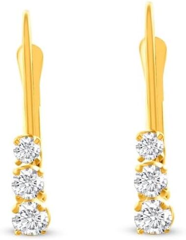 Pompeii 1/4Ct TW Three Stone Diamond Leverback Hoops Women's Earrings 14k Gold 1/2" Tall in Saudi Arabia