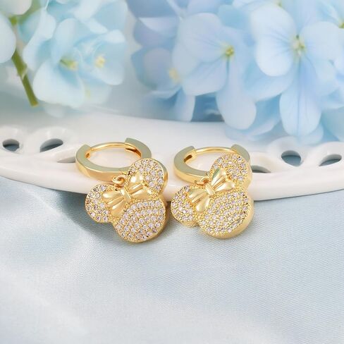 S925 الفضة الاسترليني مطلي الذهب الفأر القوس الأقراط لطيف تتدلى هوب الأقراط هيبوالرجينيك مكعب زركونيا القوس عقدة المتدلية القرط الغضروف الحيوان مجوهرات للنساء ابنة شقيقة حفلة عيد ميلاد in Kuwait