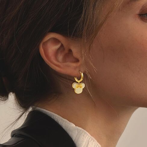 S925 الفضة الاسترليني مطلي الذهب الفأر القوس الأقراط لطيف تتدلى هوب الأقراط هيبوالرجينيك مكعب زركونيا القوس عقدة المتدلية القرط الغضروف الحيوان مجوهرات للنساء ابنة شقيقة حفلة عيد ميلاد in Kuwait