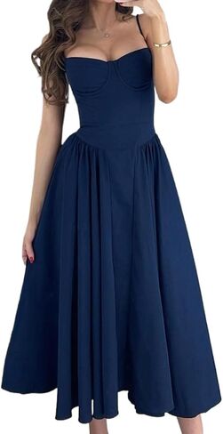 HENGEN New Sexy Dress Summer Women's Simple Suspender Long Dress with Temperament, Waist Cinching Dress in Kuwait