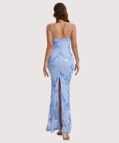 Women Summer Mesh 3D-Floral Bodycon Maxi Dress Mermaid Spaghetti Strap Wedding Guest Cocktail Party Formal Dresses in Saudi Arabia