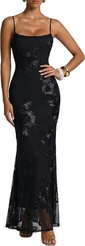 Women Summer Mesh 3D-Floral Bodycon Maxi Dress Mermaid Spaghetti Strap Wedding Guest Cocktail Party Formal Dresses in Saudi Arabia
