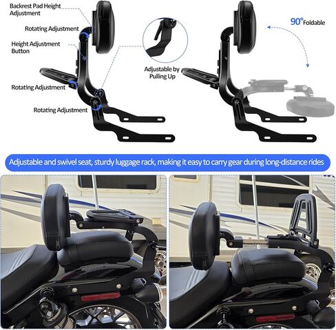 مسند ظهر للركاب من أجل Harley Night Rider RH 975 خاص RH975S شريط سيسي مريح ومتعدد الاستخدامات مع رف أمتعة قابل للطي متوافق مع 2022 2023 2024 2025 in Saudi Arabia