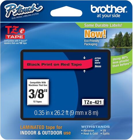 شريط Brother الأصلي 3/8 بوصة (9 مم) أسود على أحمر TZe P-Touch لصانع الملصقات Brother PT-P750W، PTP750W in Kuwait