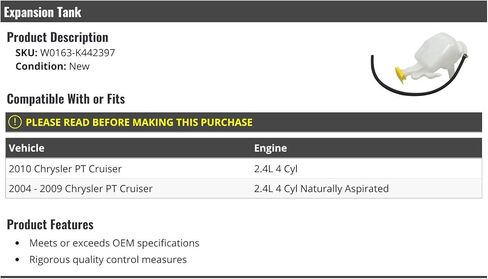 Radiator Coolant Overflow Expansion Tank - Compatible with 2004-2010 Chrysler PT Cruiser 2.4L 4-Cylinder in Saudi Arabia