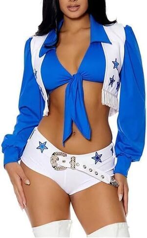 Dallas Cowboy Cheerleader Costume Adult Women Star Sexy Cheerleader Outfits Halloween Costume (Blue, Medium) in Kuwait