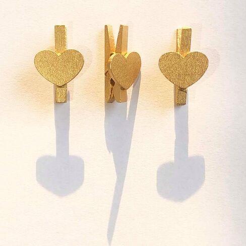 Gold Heart Clothespins Mini Wooden Clothespins with Jute Twine Small Decorative Wood Craft Clips for Pictures Photo Memo Card in Saudi Arabia