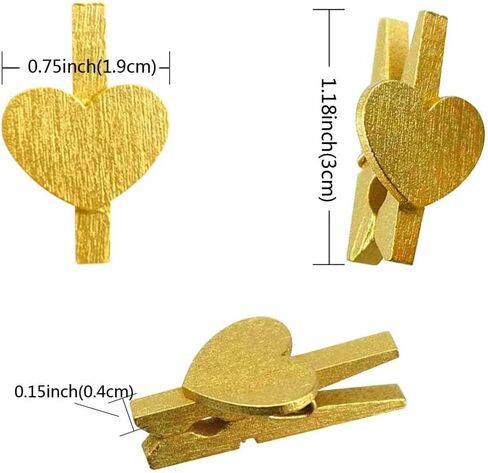 Gold Heart Clothespins Mini Wooden Clothespins with Jute Twine Small Decorative Wood Craft Clips for Pictures Photo Memo Card in Saudi Arabia
