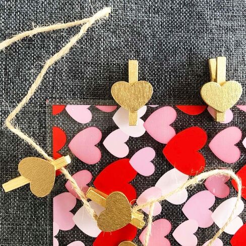 Gold Heart Clothespins Mini Wooden Clothespins with Jute Twine Small Decorative Wood Craft Clips for Pictures Photo Memo Card in Saudi Arabia