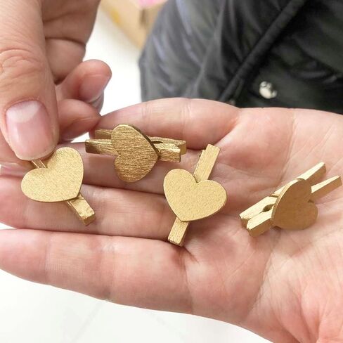 Gold Heart Clothespins Mini Wooden Clothespins with Jute Twine Small Decorative Wood Craft Clips for Pictures Photo Memo Card in Saudi Arabia
