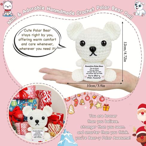 عيد الميلاد الدعم العاطفي الكروشيه الدب القطبي أفخم لطيف الحيوانات الكروشيه الإيجابية مع رسائل صغيرة اليدوية ابتهج الهدايا للنساء الأخت أصدقاء عيد ميلاد محشوة أنت هدية رهيبة in Kuwait