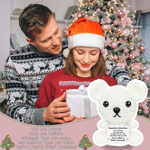 عيد الميلاد الدعم العاطفي الكروشيه الدب القطبي أفخم لطيف الحيوانات الكروشيه الإيجابية مع رسائل صغيرة اليدوية ابتهج الهدايا للنساء الأخت أصدقاء عيد ميلاد محشوة أنت هدية رهيبة in Kuwait