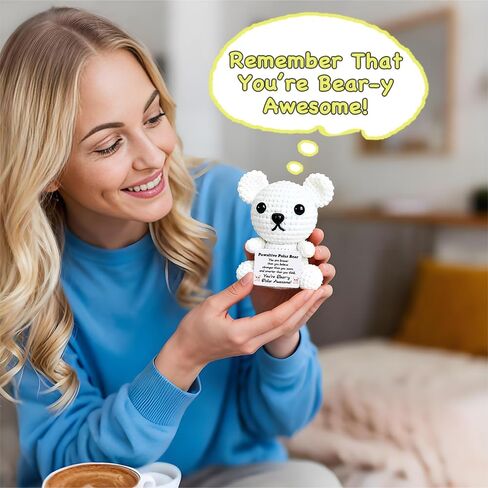 عيد الميلاد الدعم العاطفي الكروشيه الدب القطبي أفخم لطيف الحيوانات الكروشيه الإيجابية مع رسائل صغيرة اليدوية ابتهج الهدايا للنساء الأخت أصدقاء عيد ميلاد محشوة أنت هدية رهيبة in Kuwait