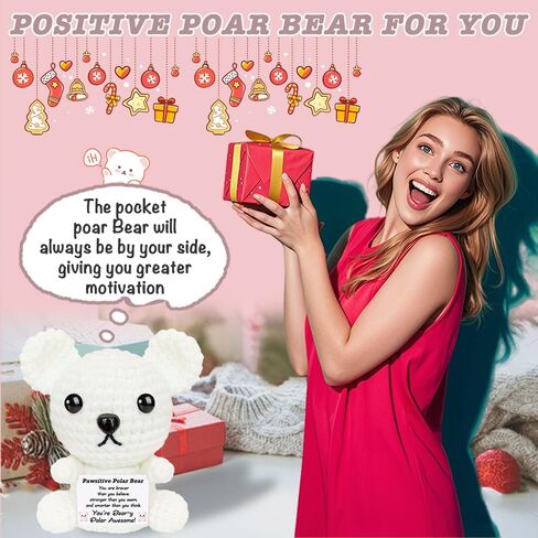 عيد الميلاد الدعم العاطفي الكروشيه الدب القطبي أفخم لطيف الحيوانات الكروشيه الإيجابية مع رسائل صغيرة اليدوية ابتهج الهدايا للنساء الأخت أصدقاء عيد ميلاد محشوة أنت هدية رهيبة in Kuwait