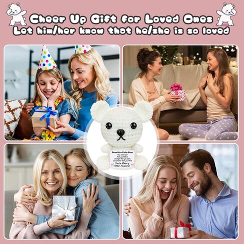عيد الميلاد الدعم العاطفي الكروشيه الدب القطبي أفخم لطيف الحيوانات الكروشيه الإيجابية مع رسائل صغيرة اليدوية ابتهج الهدايا للنساء الأخت أصدقاء عيد ميلاد محشوة أنت هدية رهيبة in Kuwait