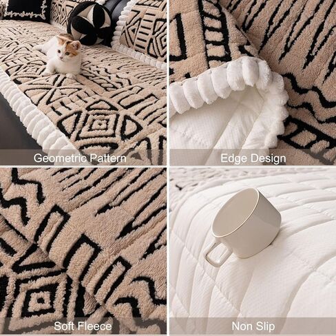 أغطية ذراع الأريكة القطيفة من بوهو، أغطية كرسي بذراعين ناعمة وغامضة، أغطية كرسي بذراعين مضادة للانزلاق للكلاب والقطط والحيوانات الأليفة من الجلد على شكل حرف L (قهوة، 28 بوصة × 28 بوصة) in Kuwait