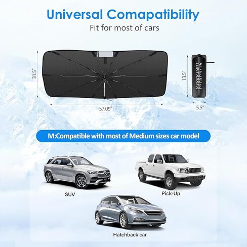 [ترقية 2025] مظلة شمسية للزجاج الأمامي، مظلة شمسية للسيارة قابلة للطي مع طلاء من الفينيل وعاكس للأشعة فوق البنفسجية يحافظ على البرودة والحماية الداخلية، لشاحنات السيارات سيدان SUV (57 بوصة × 31 بوصة) in Kuwait