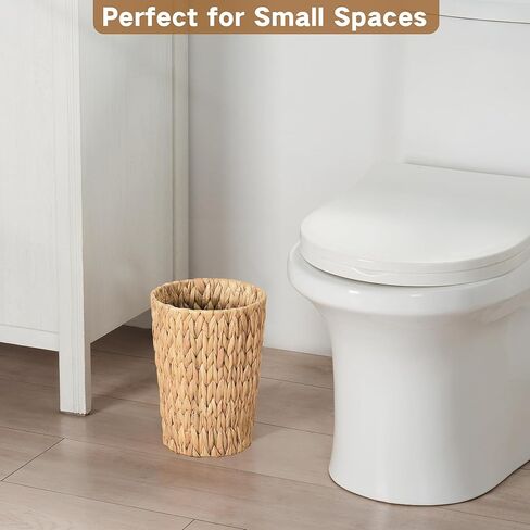 2 Pack Wicker Trash Can, Small Bathroom Trash Can, 2 Gallon Woven Natural Water Hyacinth Waste Basket for Bedroom, Boho Garbage Can for Decor Home Kitchen Living Room Office (Round) in Saudi Arabia