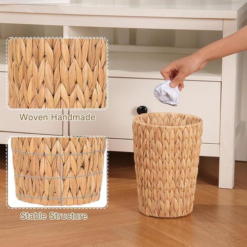2 Pack Wicker Trash Can, Small Bathroom Trash Can, 2 Gallon Woven Natural Water Hyacinth Waste Basket for Bedroom, Boho Garbage Can for Decor Home Kitchen Living Room Office (Round) in Saudi Arabia