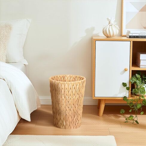 2 Pack Wicker Trash Can, Small Bathroom Trash Can, 2 Gallon Woven Natural Water Hyacinth Waste Basket for Bedroom, Boho Garbage Can for Decor Home Kitchen Living Room Office (Round) in Saudi Arabia
