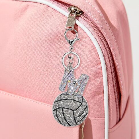 Sparkly Diamond Initial Letter Volleyball Keychain Gift for Sports Lovers,Players Coaches,Elegant Bag Charm in Saudi Arabia