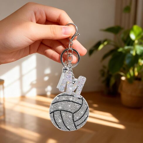 Sparkly Diamond Initial Letter Volleyball Keychain Gift for Sports Lovers,Players Coaches,Elegant Bag Charm in Saudi Arabia
