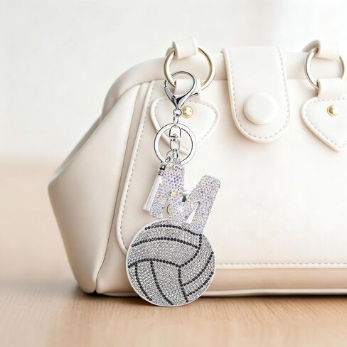 Sparkly Diamond Initial Letter Volleyball Keychain Gift for Sports Lovers,Players Coaches,Elegant Bag Charm in Saudi Arabia