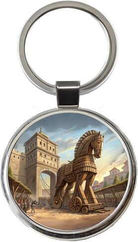 Trojan Horse Being Brought Into Troy Homer's Iliad War Round Metal Keychain in Saudi Arabia