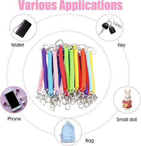 MAQUITA 100 Pcs Coil Lanyard Bulk Retractable Spring Spiral Wrist Key Chains, Stretchy Key Ring Safety Anti Lost Cord with Lobster Clasp for Keys, Wallet, Cellphone, Multi Color in Saudi Arabia