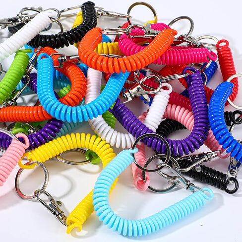 MAQUITA 100 Pcs Coil Lanyard Bulk Retractable Spring Spiral Wrist Key Chains, Stretchy Key Ring Safety Anti Lost Cord with Lobster Clasp for Keys, Wallet, Cellphone, Multi Color in Saudi Arabia