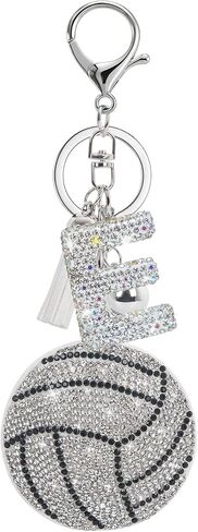 Sparkly Diamond Initial Letter Volleyball Keychain Gift for Sports Lovers,Players Coaches,Elegant Bag Charm in Saudi Arabia
