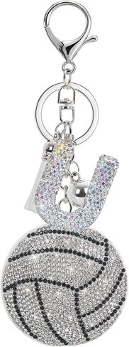 Sparkly Diamond Initial Letter Volleyball Keychain Gift for Sports Lovers,Players Coaches,Elegant Bag Charm in Saudi Arabia