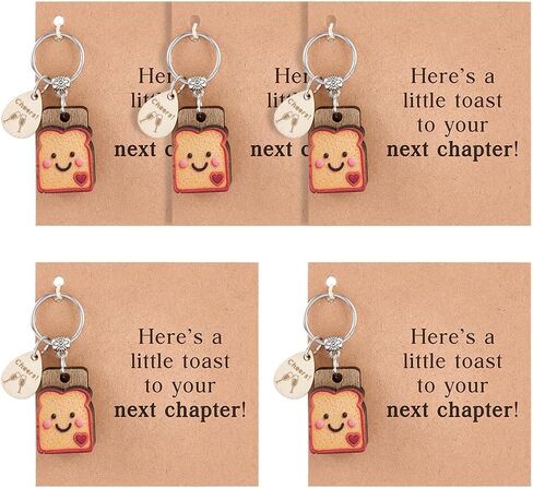 FINGERINSPIRE 5Sets Bread Toast Keychains 2inch Long Gift Keychain Set With Handmade Wood-Resin Toast Pendant Alloy Key Rings and Decorative Gift Cards for Women's Engagement Breakup Recovery Career in Saudi Arabia