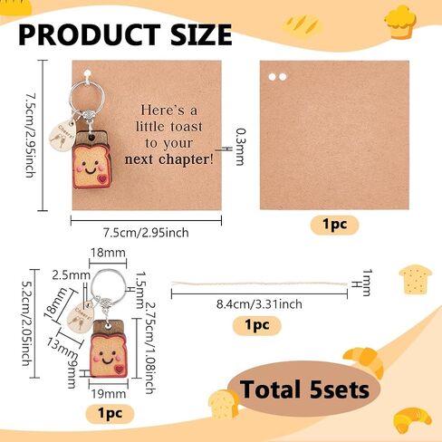 FINGERINSPIRE 5Sets Bread Toast Keychains 2inch Long Gift Keychain Set With Handmade Wood-Resin Toast Pendant Alloy Key Rings and Decorative Gift Cards for Women's Engagement Breakup Recovery Career in Saudi Arabia