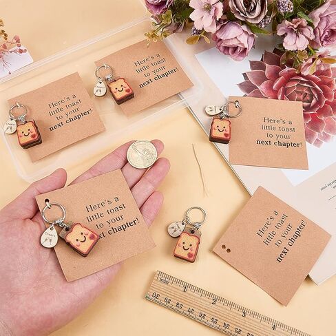 FINGERINSPIRE 5Sets Bread Toast Keychains 2inch Long Gift Keychain Set With Handmade Wood-Resin Toast Pendant Alloy Key Rings and Decorative Gift Cards for Women's Engagement Breakup Recovery Career in Saudi Arabia